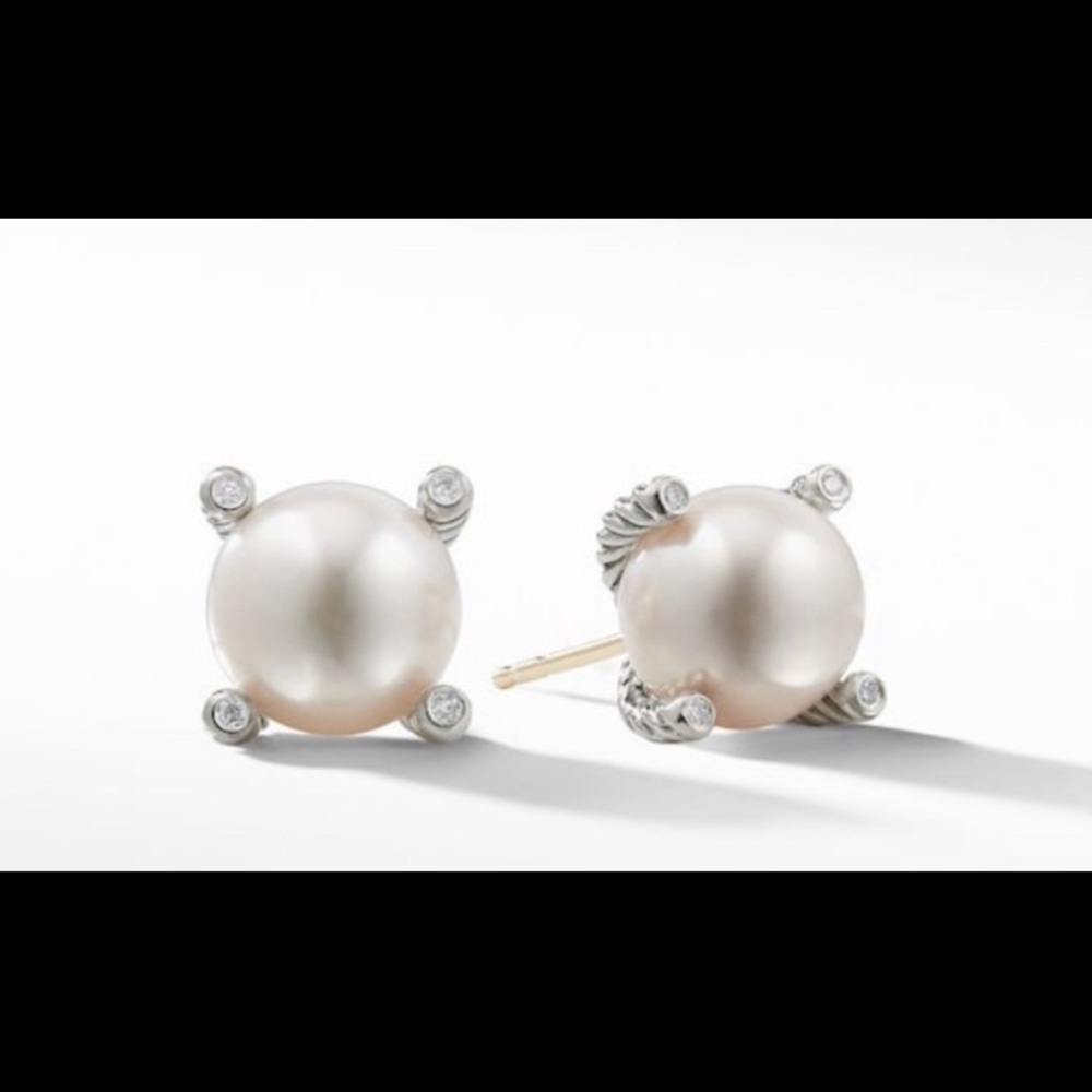 Large David Yurman Pearl Earrings With Diamonds